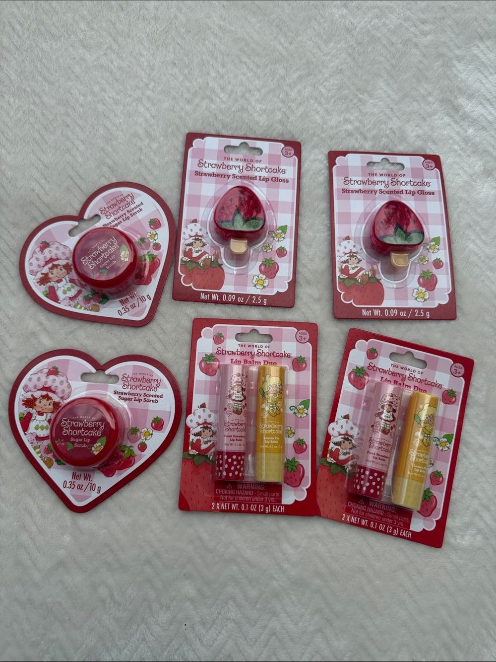 Strawberry Scented Lip Balm & Gloss Set - Pink/Red. Set.